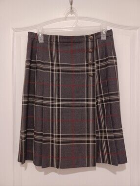 Vintage Jones New York Gray Plaid A-Line Skirt with Red Windowpane